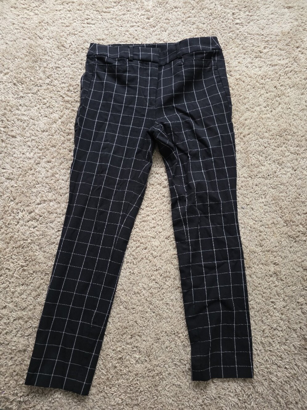 LOFT Black White Windowpane Plaid Ankle Pants Business Casual Pants